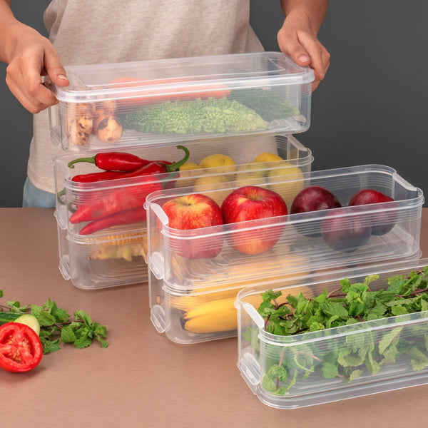 3 Fridge Storage Container, Fridge Organizer with Lid Stackable Fridge Storage Containers Plastic Freezer Storage Containers for Fish, Meat, Vegetables, Fruits, Pack of 3pcs, 1500ML Approx - homeshop24.in - Best Price & Offers