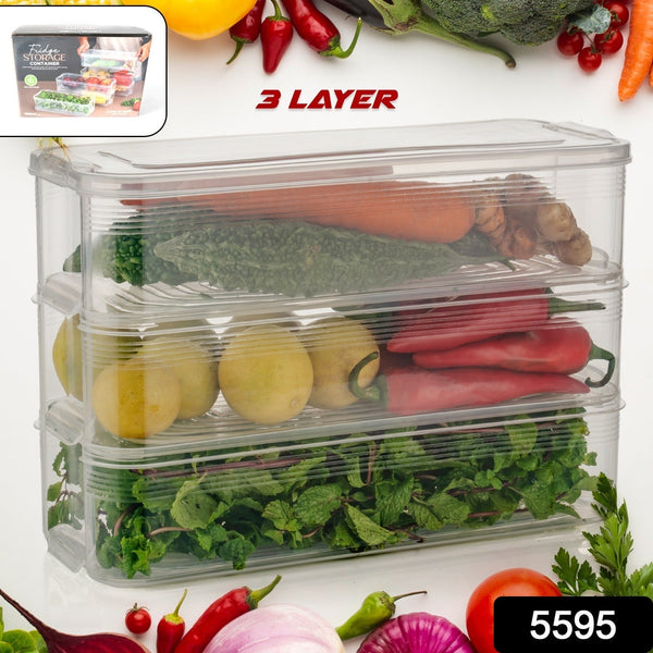 3 Fridge Storage Container, Fridge Organizer with Lid Stackable Fridge Storage Containers Plastic Freezer Storage Containers for Fish, Meat, Vegetables, Fruits, Pack of 3pcs, 1500ML Approx - homeshop24.in - Best Price & Offers