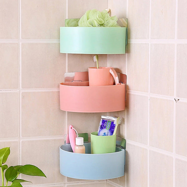 4033 Corner Shelf Bathroom Kitchen Rack Self Adhesive Shower Caddy Plastic Triangle Wall Mount Storage Basket - HomeShop24 - Your Home of Quality Finds | Homeshop24.in - Best Price & Offers