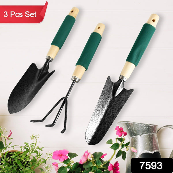 Gardening Tools - Hand Cultivator, Trowel, Heavy Duty with Ergonomic Wooden Handle for Transplanting and Digging (3 Pcs Set) - homeshop24.in - Best Price & Offers