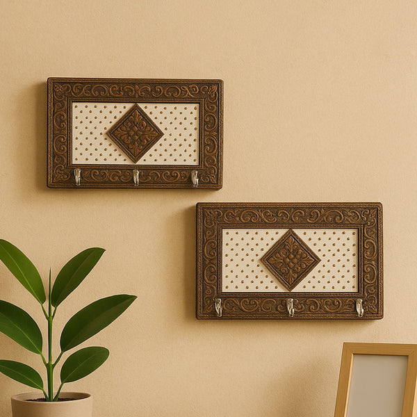 Handicraft Meenakari Wooden keyholder | Wall Hanging Key Holder Style for Your Home Decor & Gift Keys Stand for Entryway, Kitchen, Office, Bedroom Decorative Keys Organizer keyholder (2 Pc Set) - HomeShop24 - Your Home of Quality Finds | Homeshop24.in - Best Price & Offers